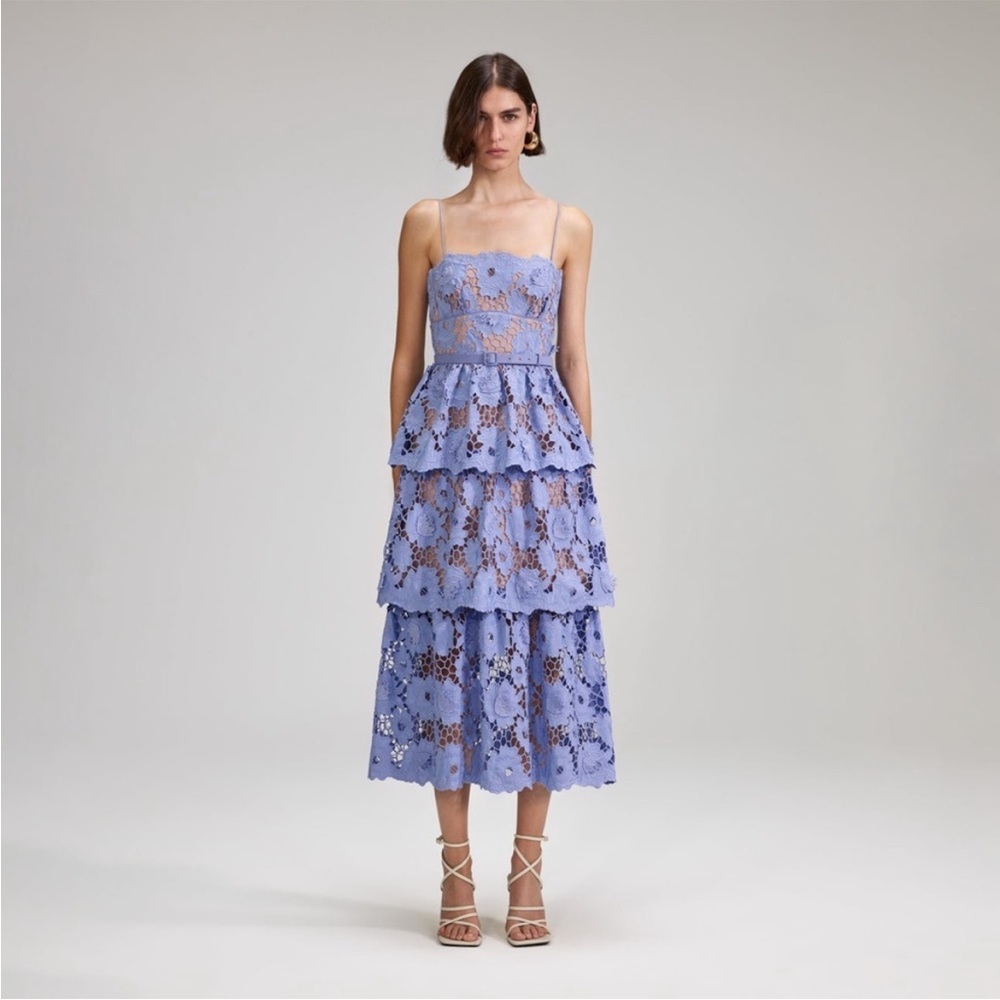 SELF-PORTRAIT NWT Lilac 3D Cotton Lace Midi Dress 0